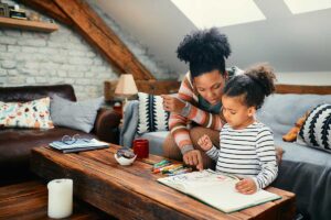 Woman and child bond during cars2 assessment